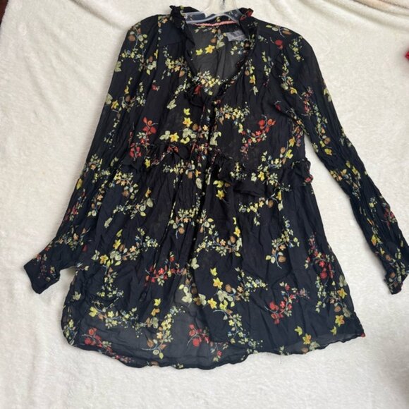 Anthropologie Floral Jamison Ruffles Flowy Blouse Whimsy Goth Tunic Top Boho M - Picture 2 of 16